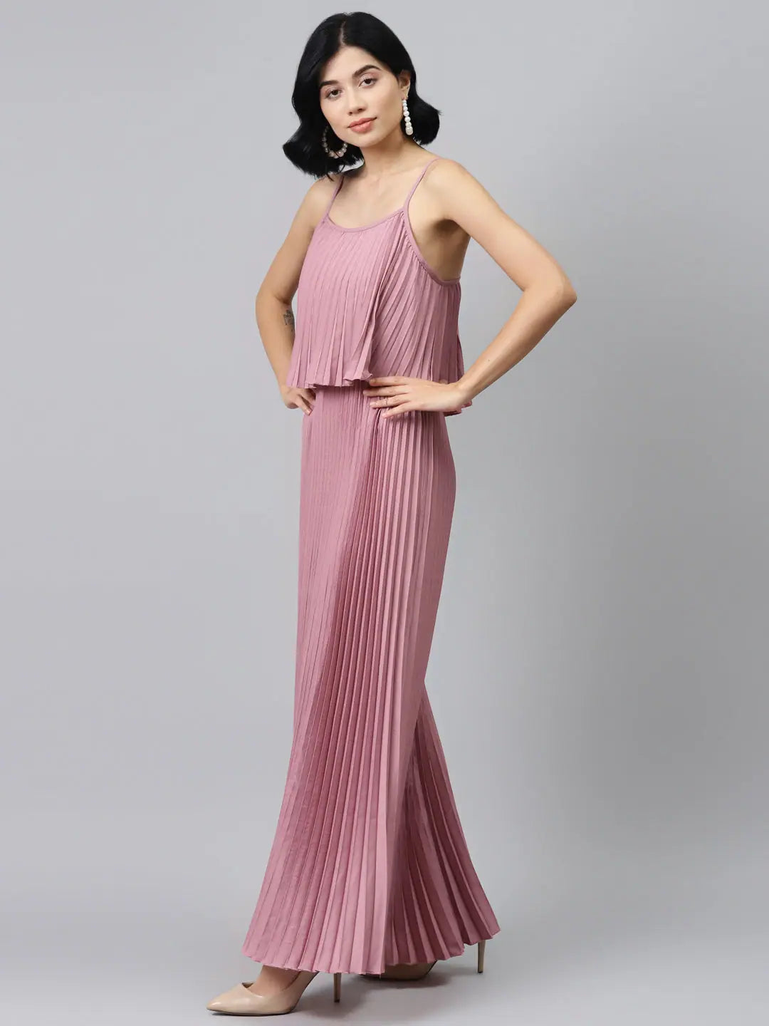 Trend Alert Baked Pink Strappy Pleated Maxi Dress