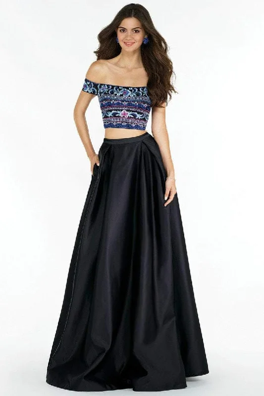 New Arrival Discounts Alyce Paris 6817 Embroidered Off Shoulder Two-Piece Gown - 1 pc Black Multi in Size 2 Available