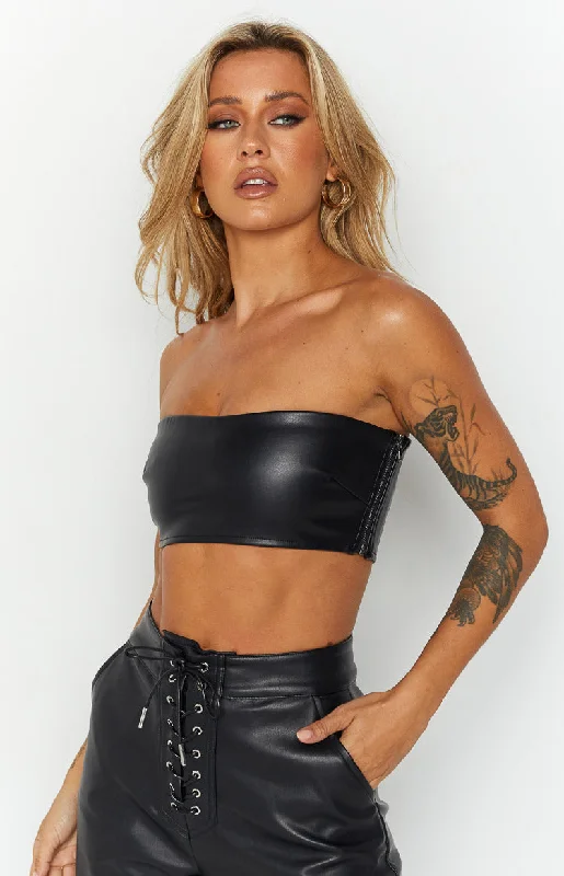 Fashion Forward Nation Black PU Strapless Crop Top