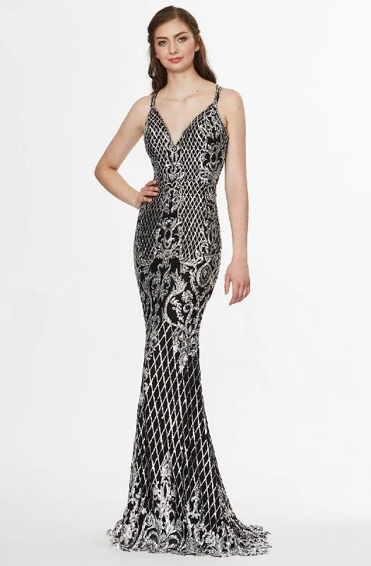 Women's Clothing Stores Angela & Alison - 91038 Sequined V-Neck Sheath Evening Gown