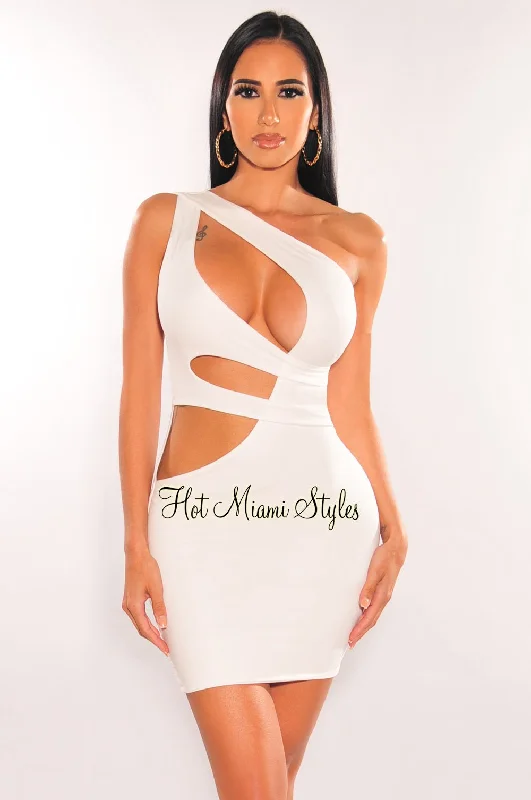 Cool Prices White One Shoulder Cut Out Mini Dress