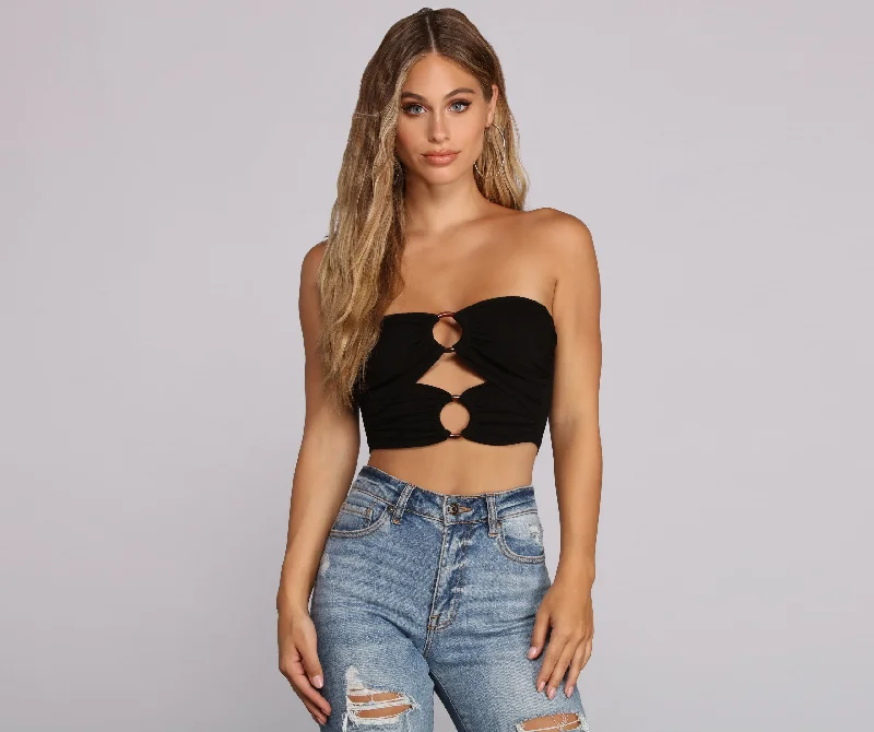 Luxury Fashion Two Ring Ribbed Tube Top