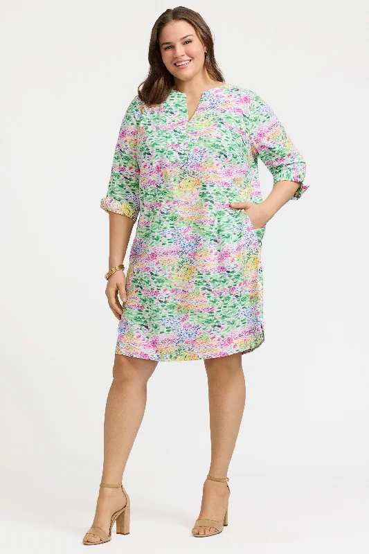 Clothing Store Vena Plus Easy Care Linen Impressionist Floral Dress