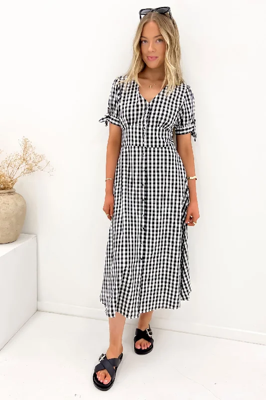 Enjoy Discount Jessa Midi Dress Black Gingham