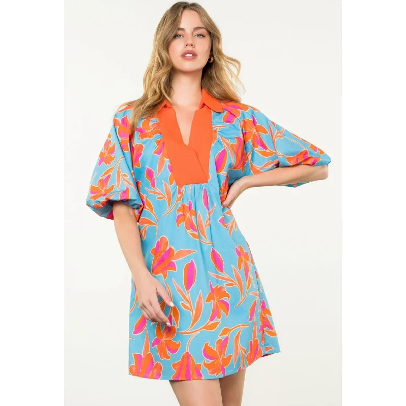 Big Savings Sealy Blue Orange Floral THML Dress