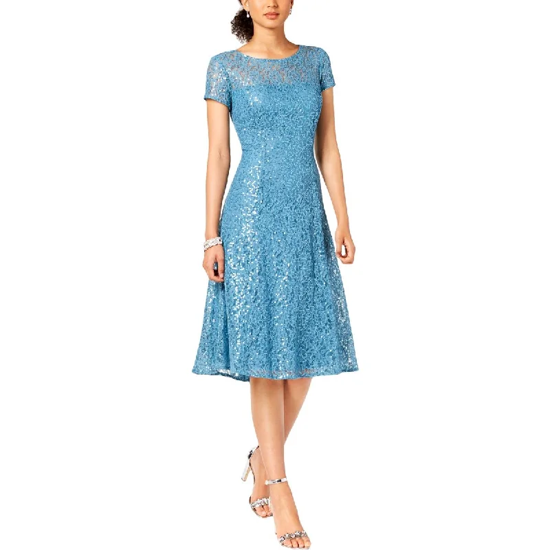 Limited Time Deal SLNY Womens Lace Sequined Midi Dress