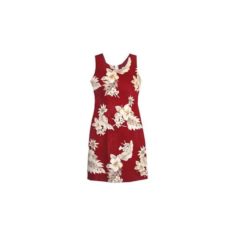 Outlet Clothing Chili Red Short Hawaiian Sheath Floral Dress