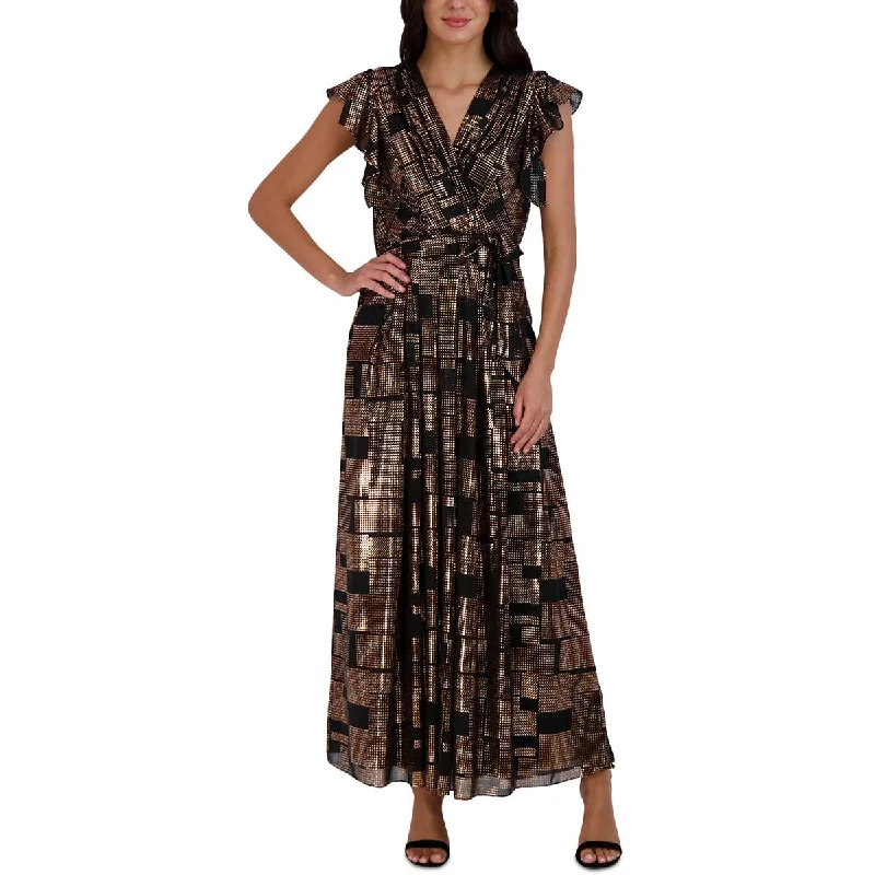 High End Fashion Donna Ricco Womens Metallic Long Maxi Dress