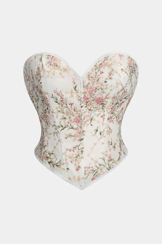 Urban Femme Streetwear Jacquard Embroidery Tie Back Corset Strapless Tube Top