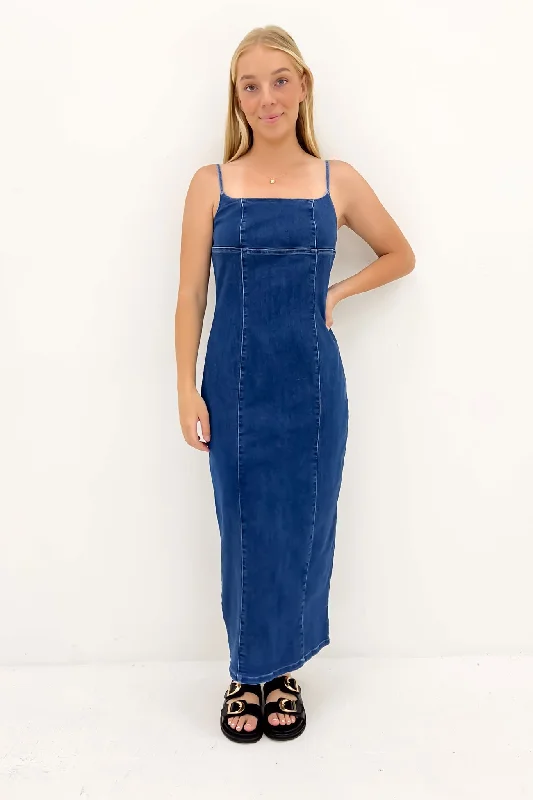 Save Big Romy Denim Midi Dress Indigo