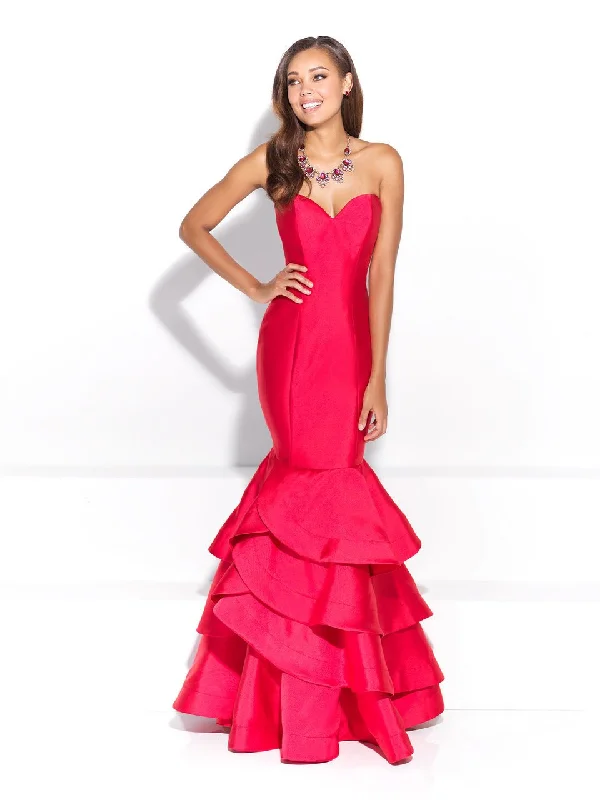 Relaxed Style Madison James Strapless Sweetheart Ruffled Mermaid Gown - 1 pc Red In Size 6 Available