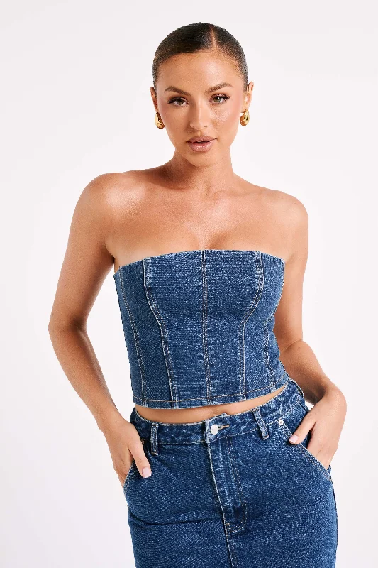 Wardrobe Upgrade Jordana Denim Tube Top - Dark Blue