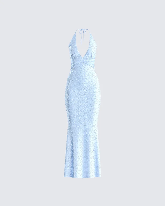 Graceful Fashion Dana Baby Blue Beaded Maxi Dress