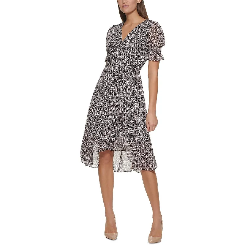 Graceful Fashion Tommy Hilfiger Womens Printed Faux Wrap Midi Dress