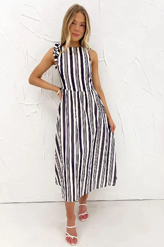 Festival Fashion Cassia Midi Dress Charcoal Stripe