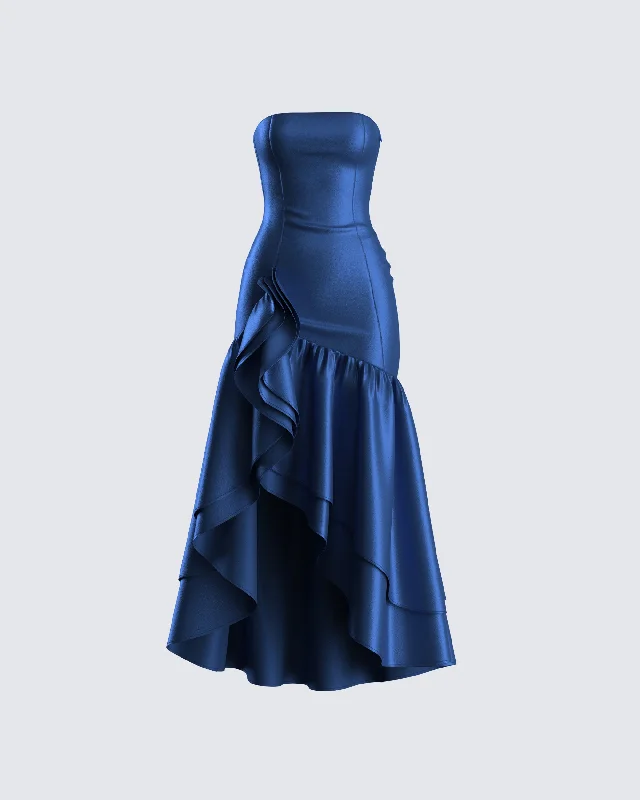 Sophisticated Fashion Jo Navy Ruffle Maxi Dress