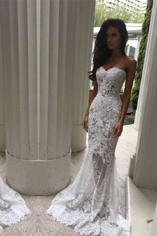 Women's Online Clothing Boutique Roycebridal White Off Shoulder Sweetheart Mermaid Formal Long Wedding Dress, MW165