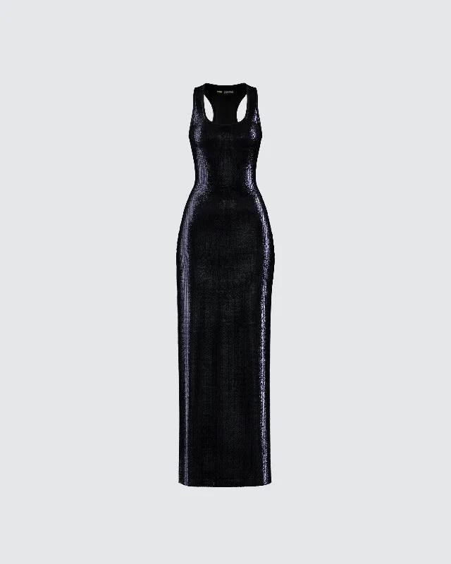 Enjoy Discount Donatella Black Sequin Maxi Dress