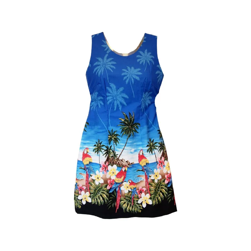 Women's Clothing Sale Online Parrot-Dise Blue Short Hawaiian Tank Floral Dress