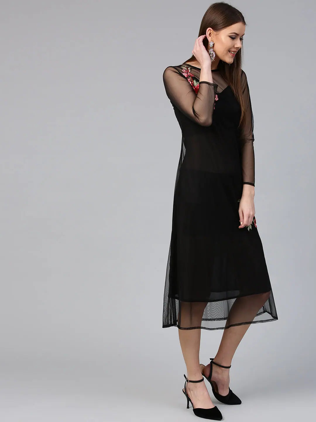 Women's Clothing Online Black Mesh Maxi Dress