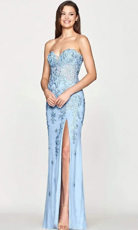 Edgy Fashion Faviana - S10664 Embroidered Sweetheart High Slit Gown