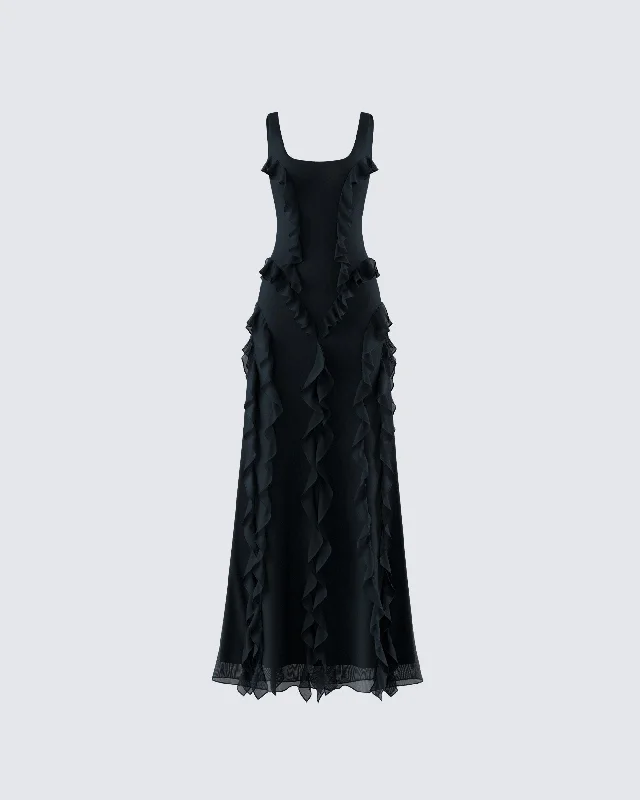 Trend Setting Wardrobe Katelyn Black Ruffle Maxi Dress