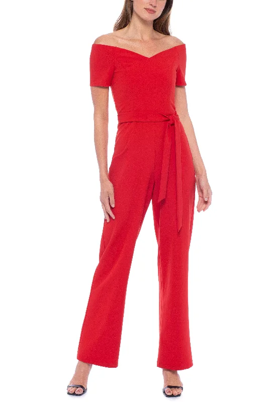 Athleisure Wear Marina 268506 - Short Sleeve Tie Waist Jumpsuit