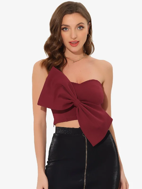 Elevate Your Wardrobe Bow Crop Strapless Sweetheart Neck Party Bustier Bandeau Top