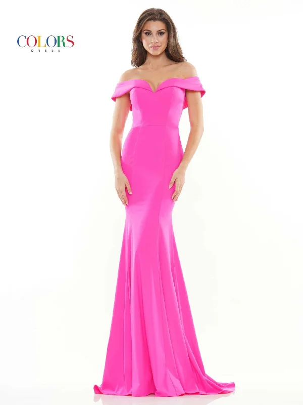 Bold Fashion Colors 2692 Colors Long Off Shoulder Fitted Prom Dress