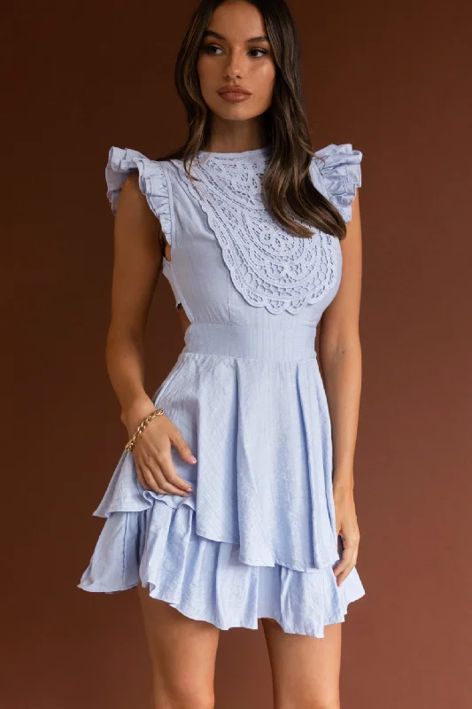 Season Sale Nellie Lace Bust High Neck Dress Blue