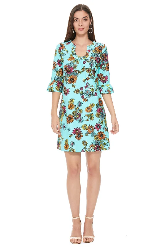 Chic Style Nicole Ruffle Sleeves in Turquoise Floral