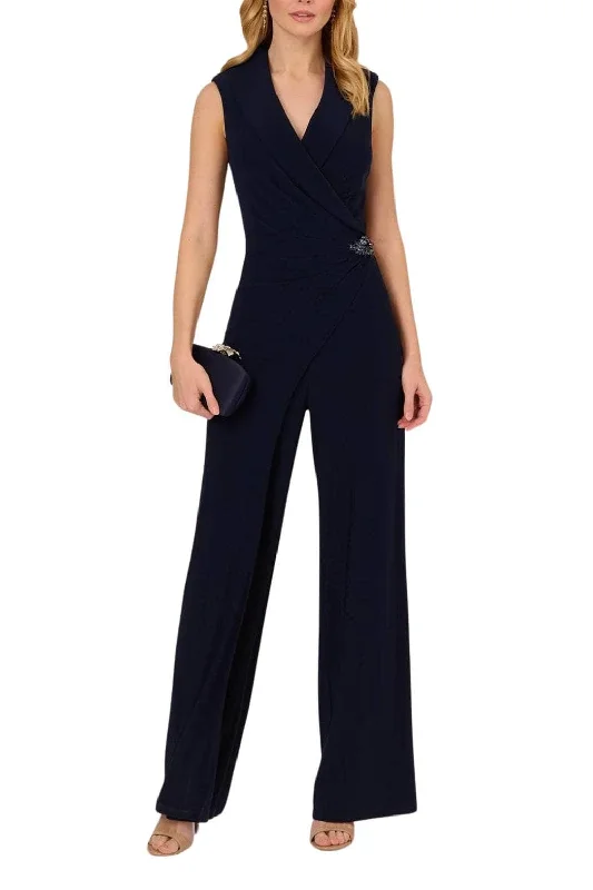 Clothes Sales Adrianna Papell AP1D105272 - Collared V-Neck Wrap Bodice Jumpsuit