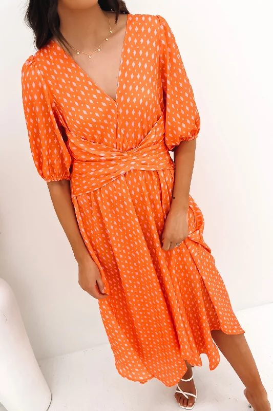 Clothes For Woman Tayla Midi Dress Orange Pink