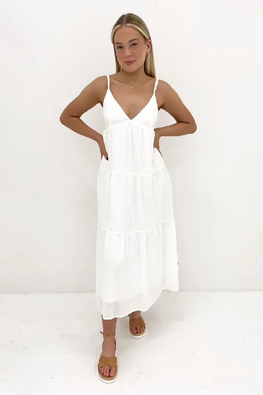 Boutique Dress Online Classic Tiered Midi Dress White