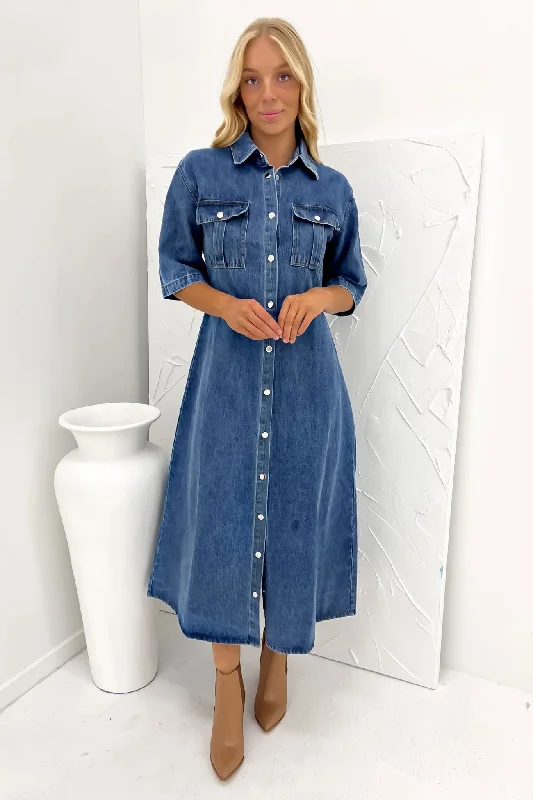 Sales Clothes Hunter Denim Midi Dress Mid Blue