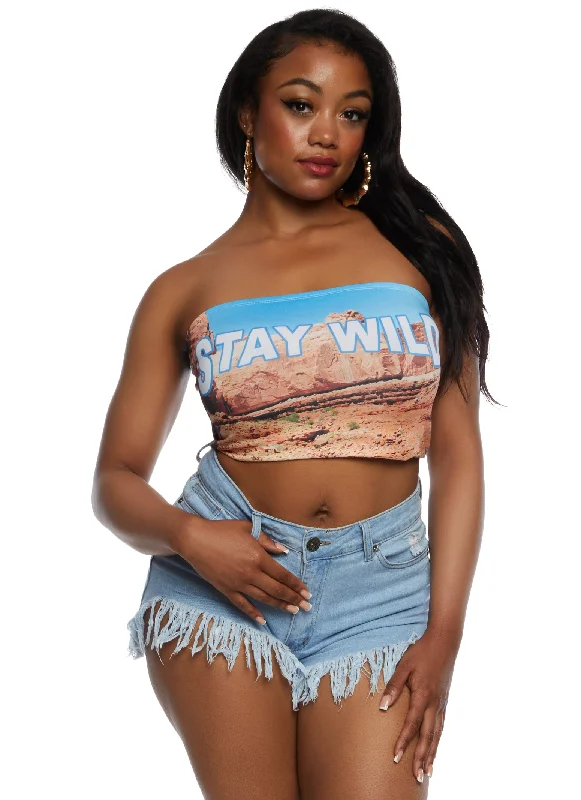 Outfits Ideas Plus Size Stay Wild Graphic Tube Top