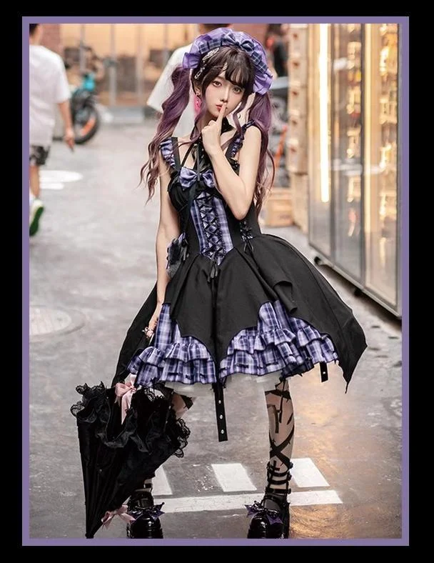 Effortless Style, Endless Impact OCELOT~Rock 'N' Row Radio Wave~Punk Lolita JSK Dress Plaid Irregular Hemline Dress