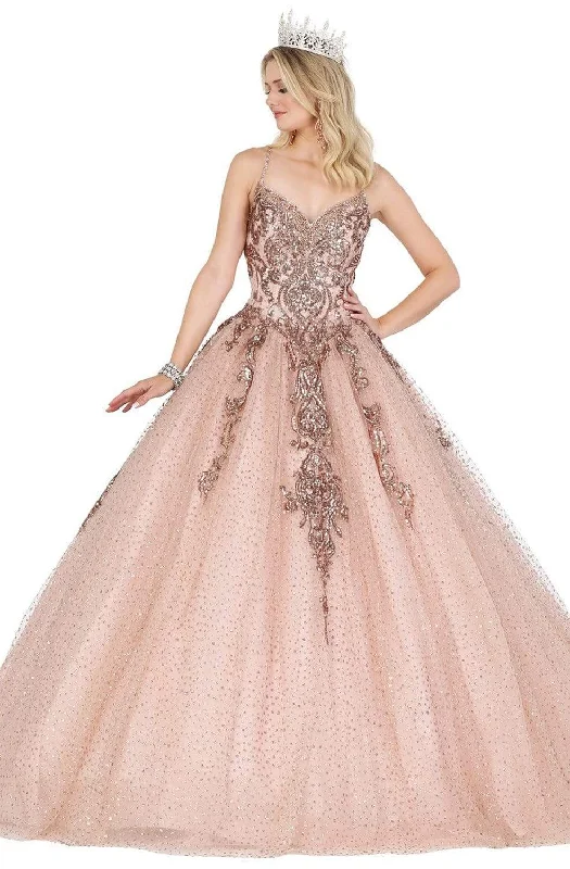 Chic Women’s Clothing for Work and Travel Dancing Queen - 1437 Glitter Embellished V-Neck Quinceanera Gown