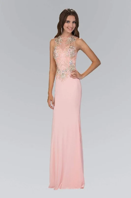 Mega Sale Elizabeth K - GL1343 Embellished Illusion Neck Jersey Gown