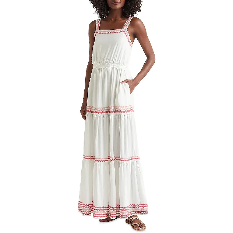 Wardrobe Refresh Splendid Womens Riviera Rick Rack Trim Elastic Maxi Dress