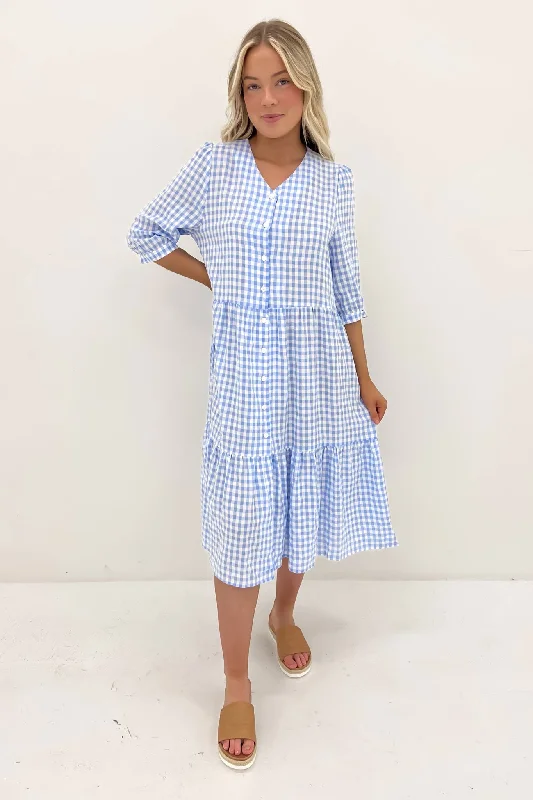 Athleisure Wear Kaylah Midi Dress Blue Gingham