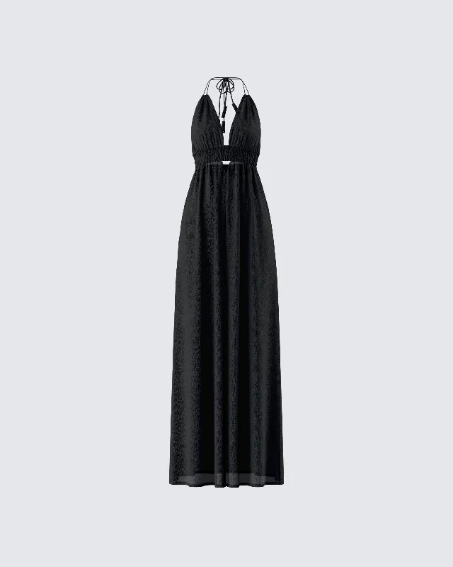 Women's Urban Fashion Leida Black Halter Maxi Dress