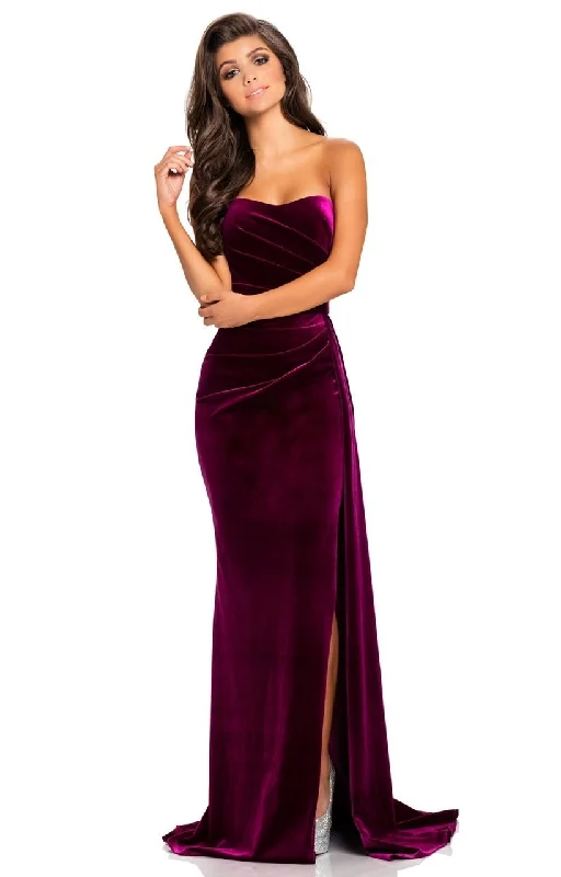 Evening Looks Johnathan Kayne Fitted Strapless Sweetheart Velvet Sheath Gown 8087 - 1 pc Magenta In Size 0 Available