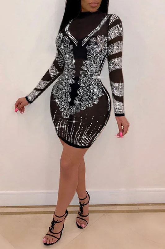 Clothing Brands Rhinestone Party See-Through Mini Dress