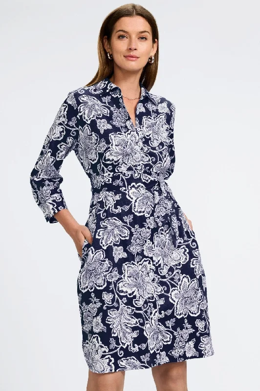 Navy/White Woodblock Floral