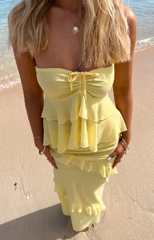 Fashion Forward Femme Raleigh Yellow Ruffle Strapless Top