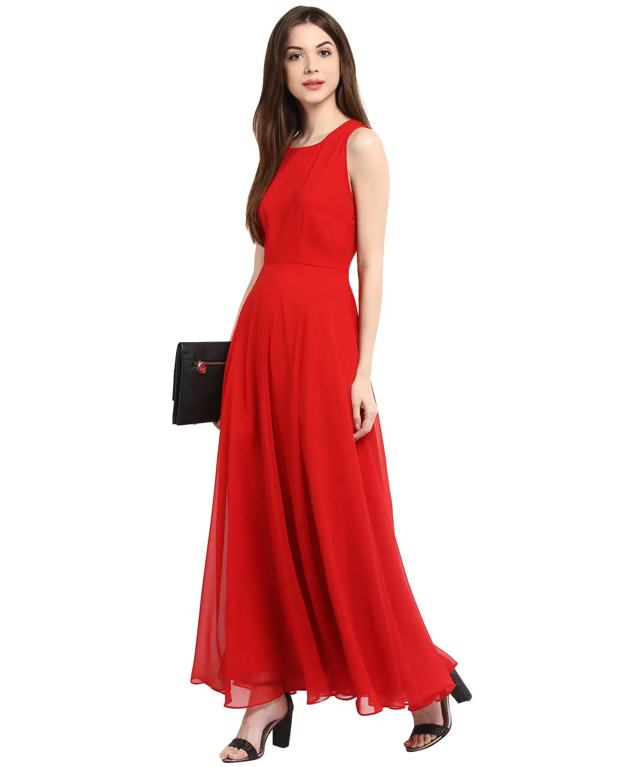 Sophisticated Style Red Solid Maxi Dress