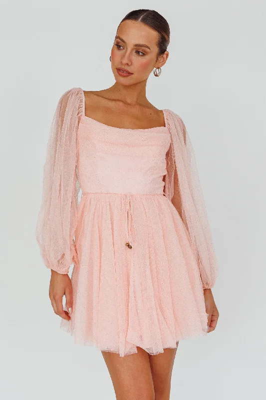 Trend Alert Fairytale Dream Pleat Neckline Mini Dress Sparkle Pink