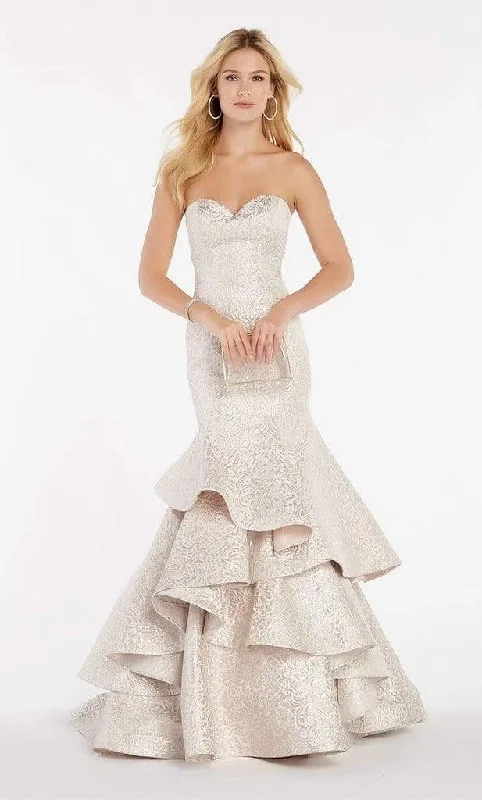 Save Big Alyce Paris - 60338 Strapless Sweetheart Neckline Brocade Ruffled Mermaid Gown - 1 pc Champagne In Size 4 Available