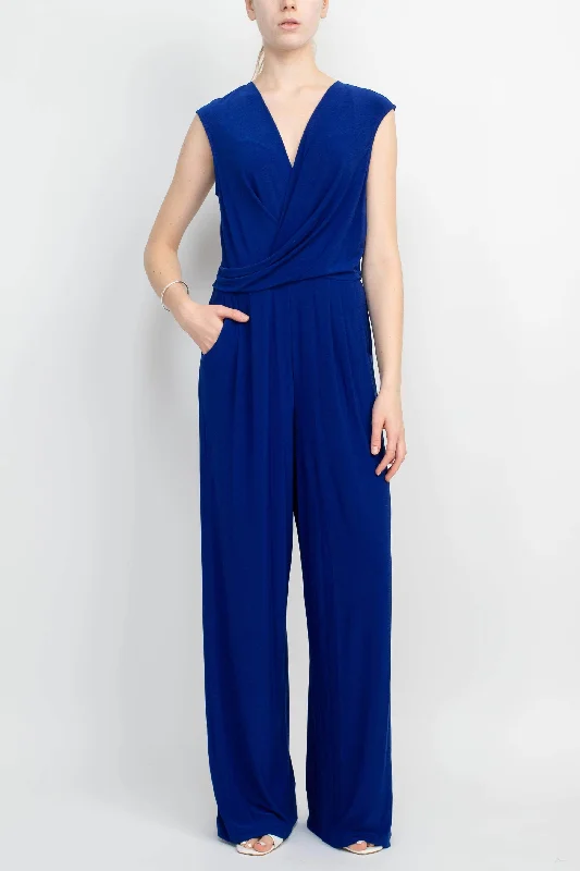 End Of Season Sale Clothing Emma & Michele 101690 - Surplice V-Neck Blouson Jumpsuit